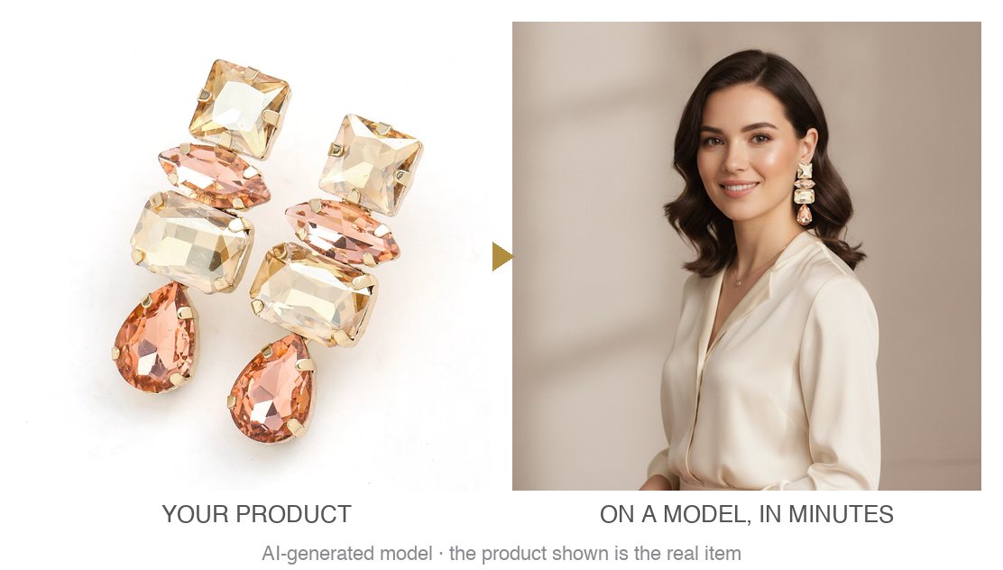 Before and after: flat bracelets packshot turned into an on-model photo with Vitrine AI