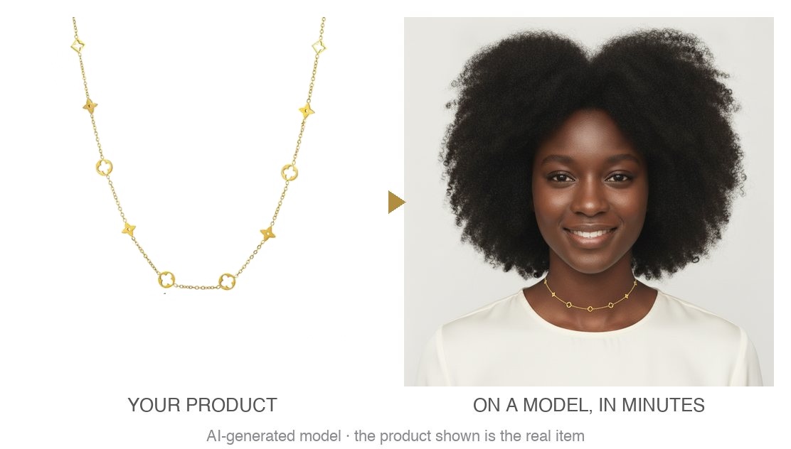 Choker necklace before and after on a model
