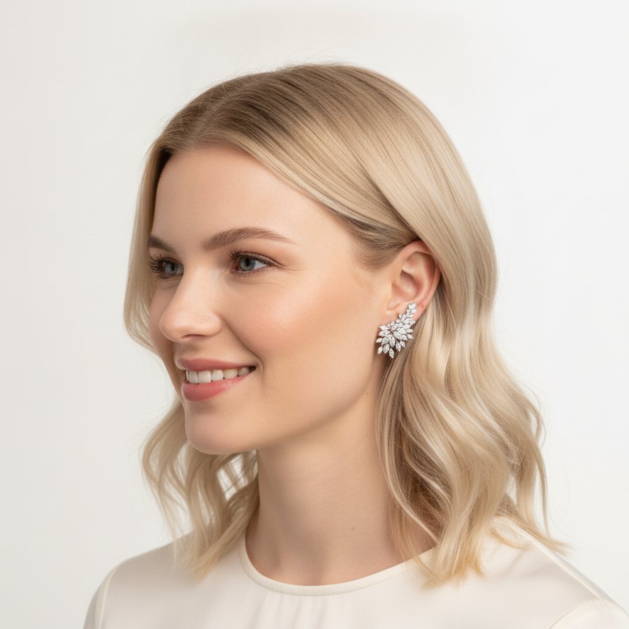 Crystal earrings on a blonde model
